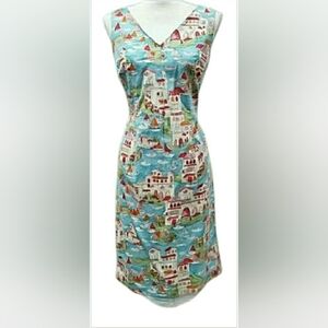 Vintage Y2K Sundress Novelty Seaside Cotton Coastal Boats Ocean Cruise Resort